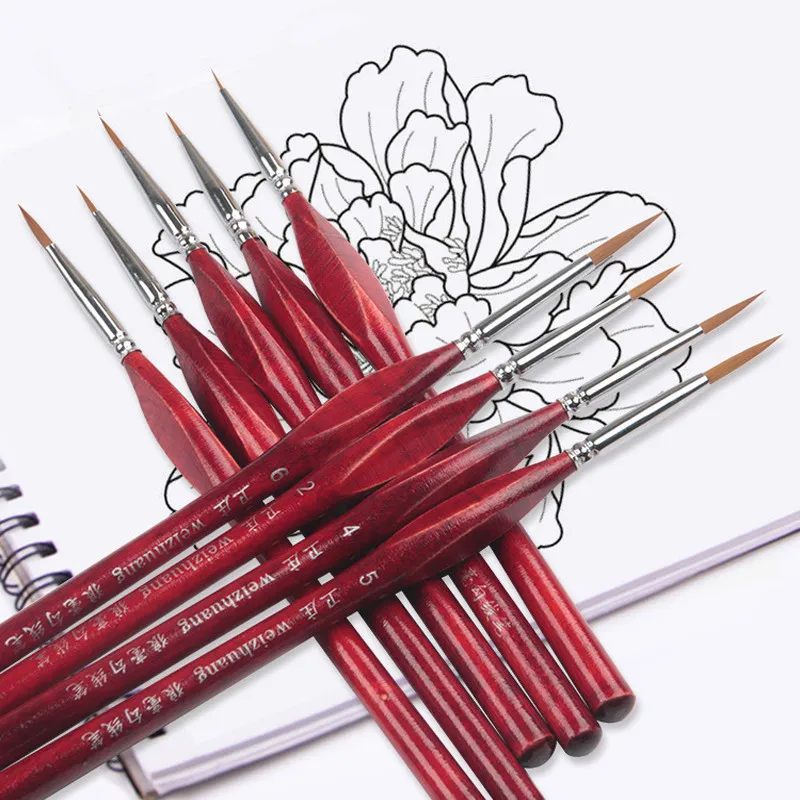 6 Pcs/Set Detail Paint Brush Drawing Liner Watercolor Brushes for Manicure Art Brush Set for Oil/ Gouache Painting Art Supplies