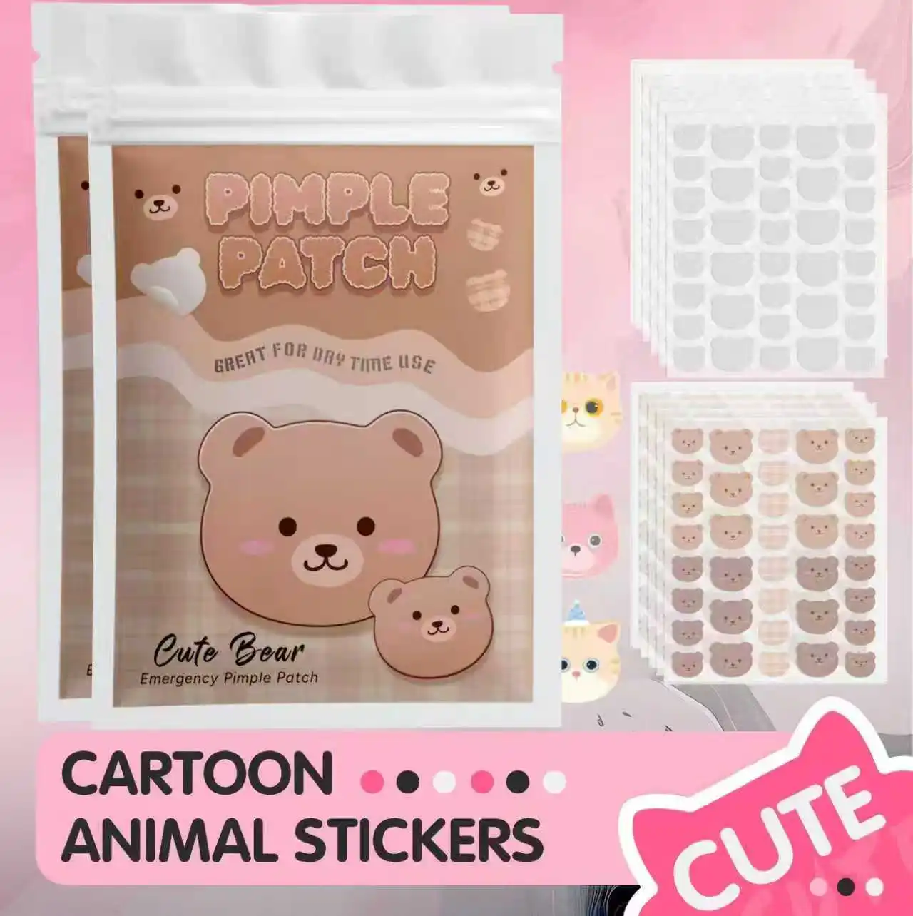 แผ่นแปะสิวบนใบหน้าการ์ตูน 720 ชิ้น คอนซีลเลอร์ แผ่นแปะสิว และแผ่นแปะสิว บางเฉียบและระบายอากาศได้ดี