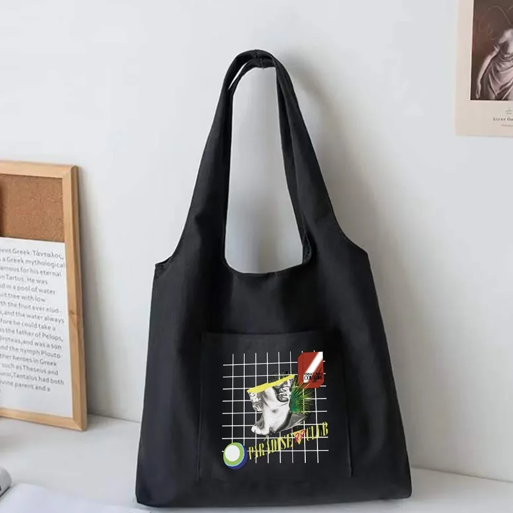 Trendy Shopping Bags Foldable Ladies Canvas Shoulder Bags Sculpture Printed Student Shopper Bags Travel Totes Work Handbag