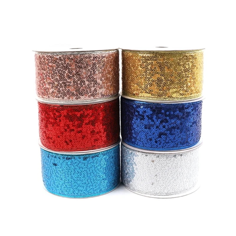 

4 Rolls Christmas Butterfly Bowknot Ribbon for Holiday Decoration Colorful Sequins Silk Ribbons Present Embellishment