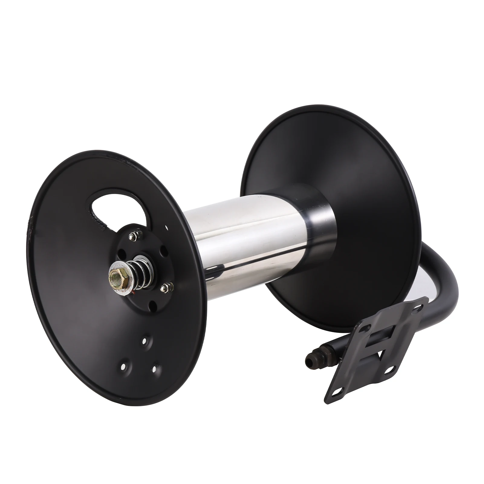 Stainless Steel Power Washer Hose Reel Manual Crank, with 90 Degree Elbow Adapter for Air Water Use Wall & Floor Mount view 2
