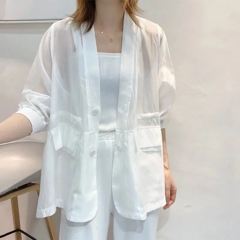 Women Thin Sun Protection Clothes 2023 Summer New Fashion Korean Breathable Seven-Point Sleeve Coat Female Office Jacket H2783