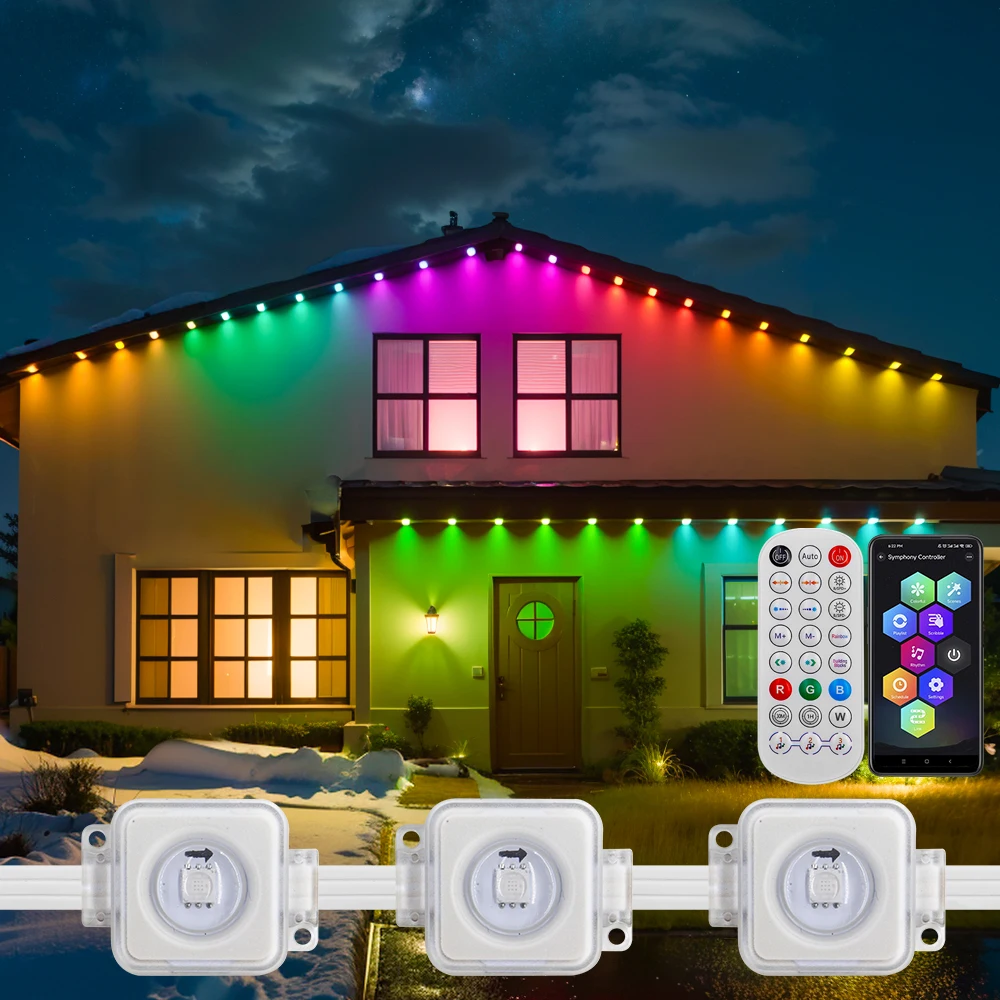 

5054 16703IC(WS2811 WS2812B) Outdoor Eaves LED Light String Kit 2.4G BEL+WIFI Controller Work With Alexa Google Home Assistant