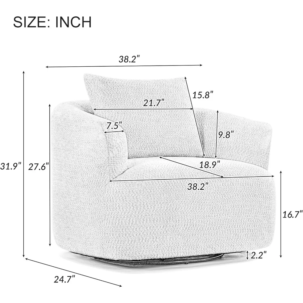 360 ° كرسي أريكة شانيل دوار مع وسادة، كرسي بذراعين منجد بقاعدة عميقة 38.2 للترفيه #2