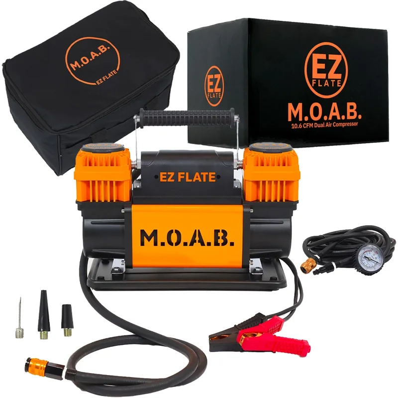 

EZ FLATE M.O.A.B. Двойной воздушный компрессор для внедорожников 4x4, быстрая инфляция, мощность 12 В, простота в использовании, сумка для хранения