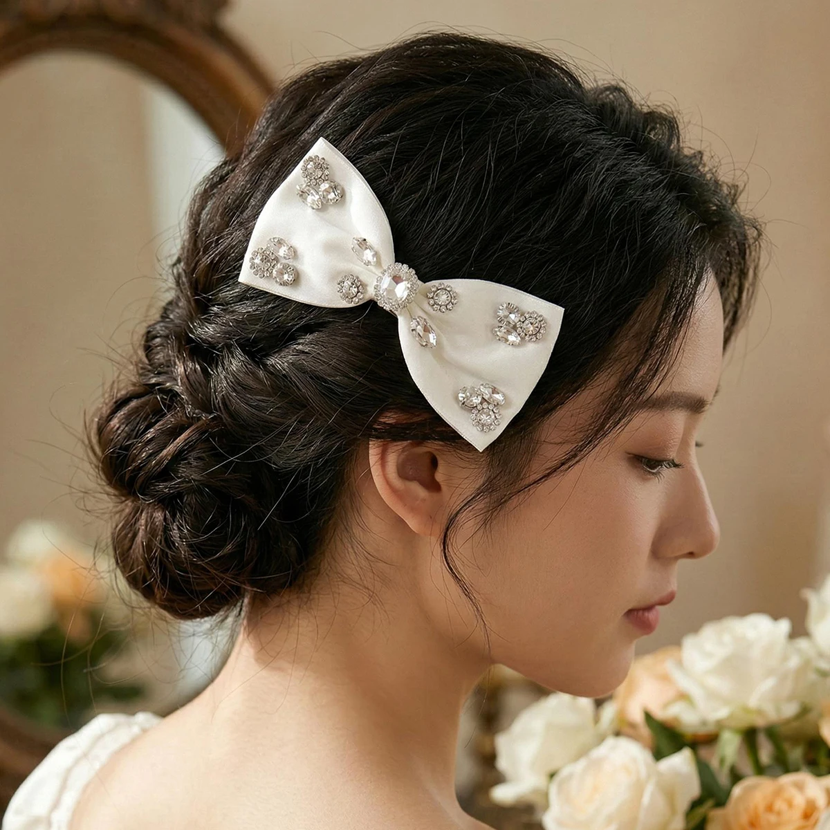 Modna kokardka spinka do włosów koreańska duża kokarda Barrettes Rhinestone nakrycia głowy Kawaii akcesoria do włosów dla kobiet prezent na boże narodzenie