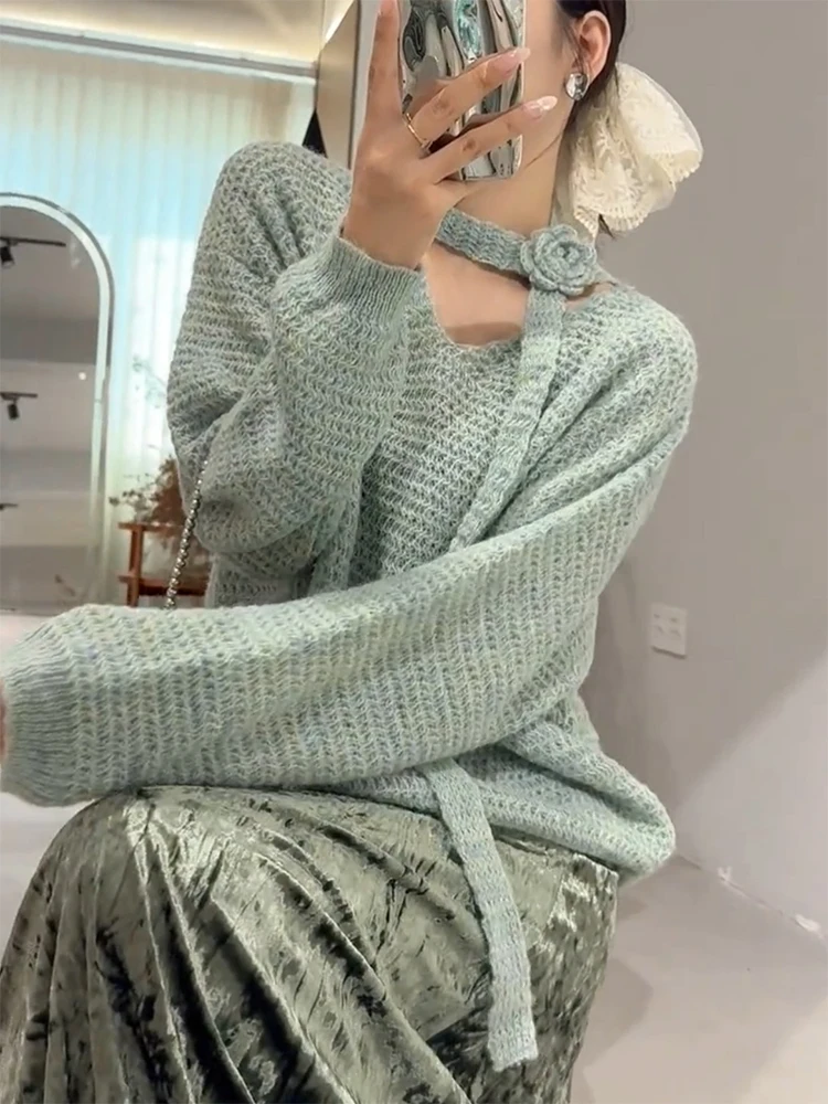 

Korean Gentle Sle V-Ne Knitwear with Sa Autumn Winter New Arrival plus Size Ele Slimming Women's Top