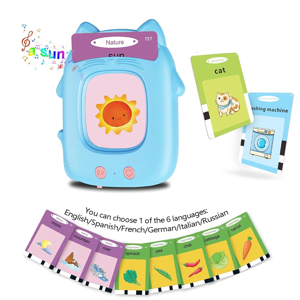 Talking FlashCards for Kids Early Education Flash Card Preschool Montessori Toy, English/Spanish/French/German/Italian/Russian