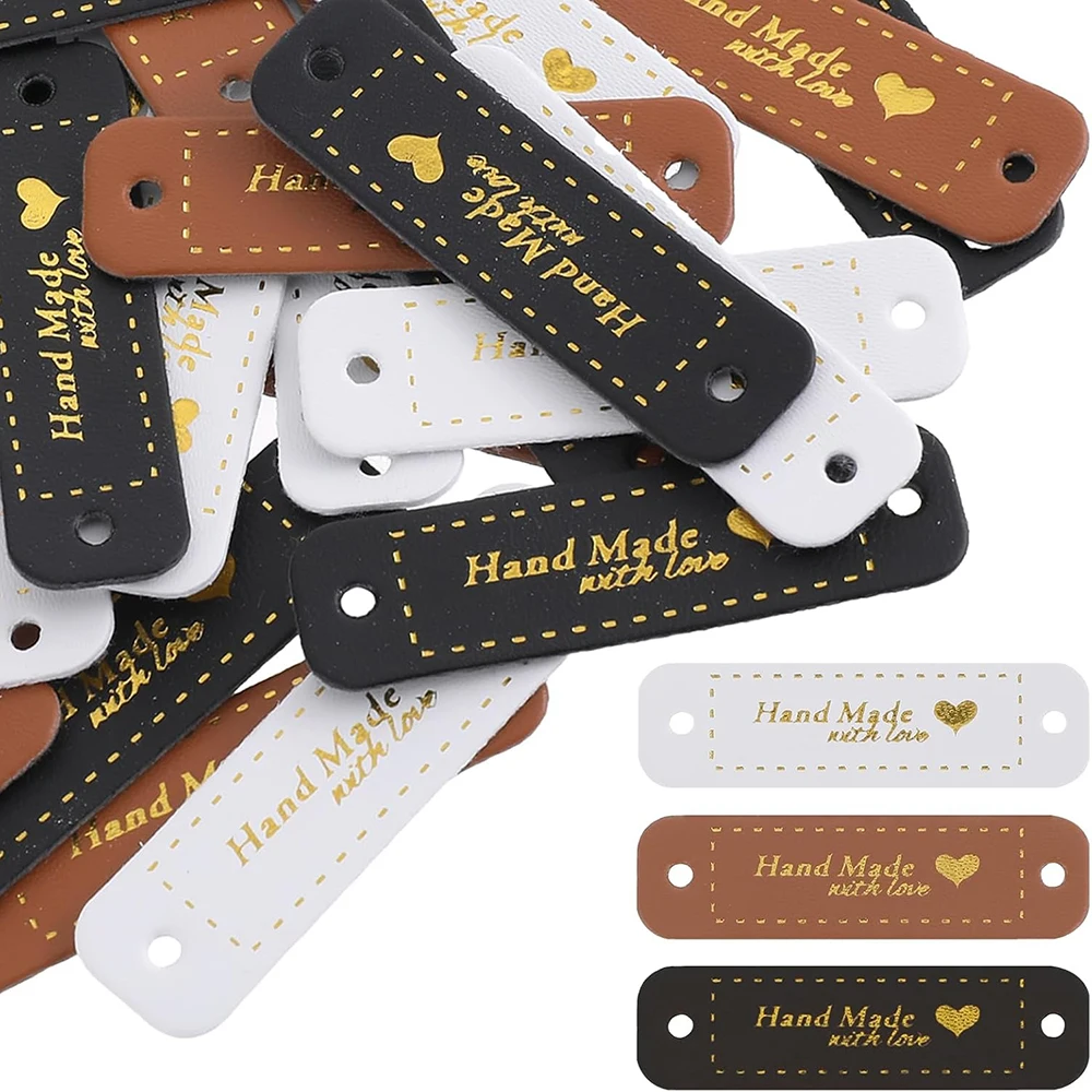 

30 шт. бирки ручной работы, кожаные бирки для вязания крючком, сделанные с биркой любви, этикетки из искусственной кожи, предметы ручной работы, бирка для шитья