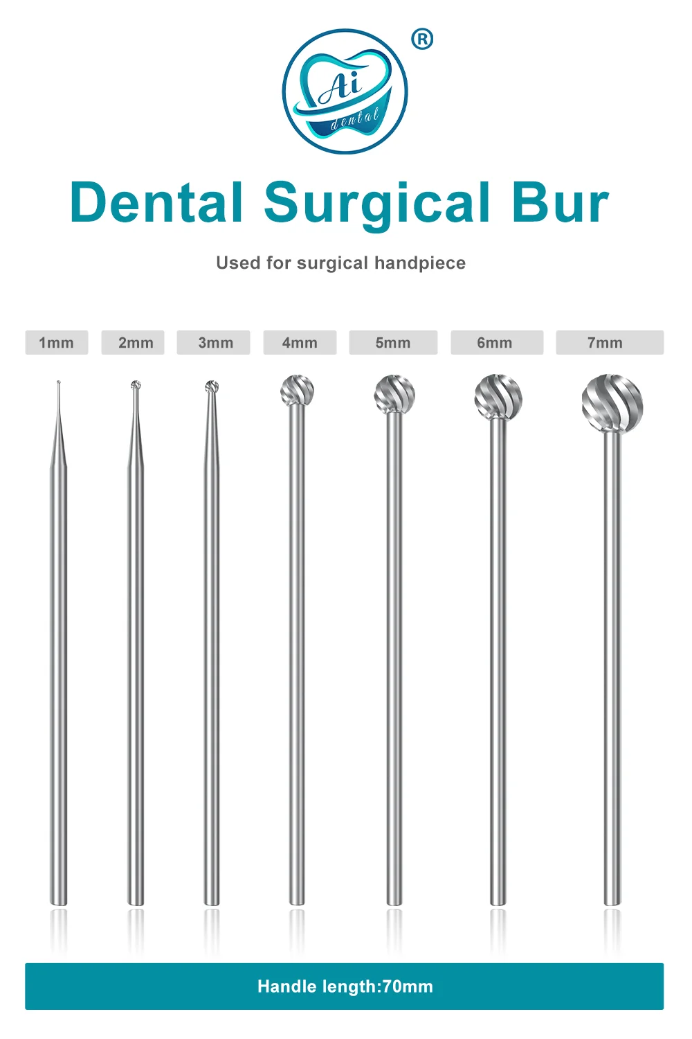 AI-SG70 Dental-Bohrer aus Wolframstahl, Durchmesser 2,35 mm, Gesamtlänge 70 mm, für Implantat-Chirurgie-Winkelstück der SG-Serie, gerades Handstück – Detail 1