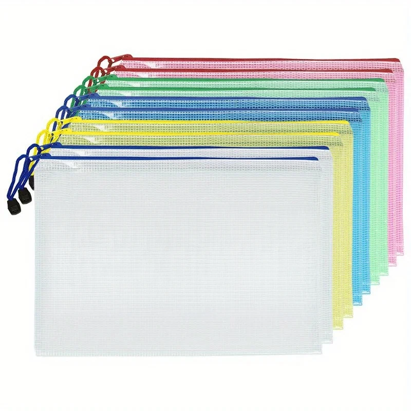 A3/A4/A5/A6 Mixed Color, Student Supplies, Plastic, Folder Bag, Zip Folder, Mesh Zip Bag, Suitable For School Office Supplies
