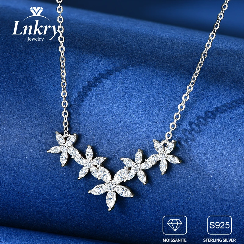 

Lnkry Collar Plata 925 Sterling Silver Five Flowers Pendant Necklaces Certified Moissanite Necklace For Women Wedding Jewelry