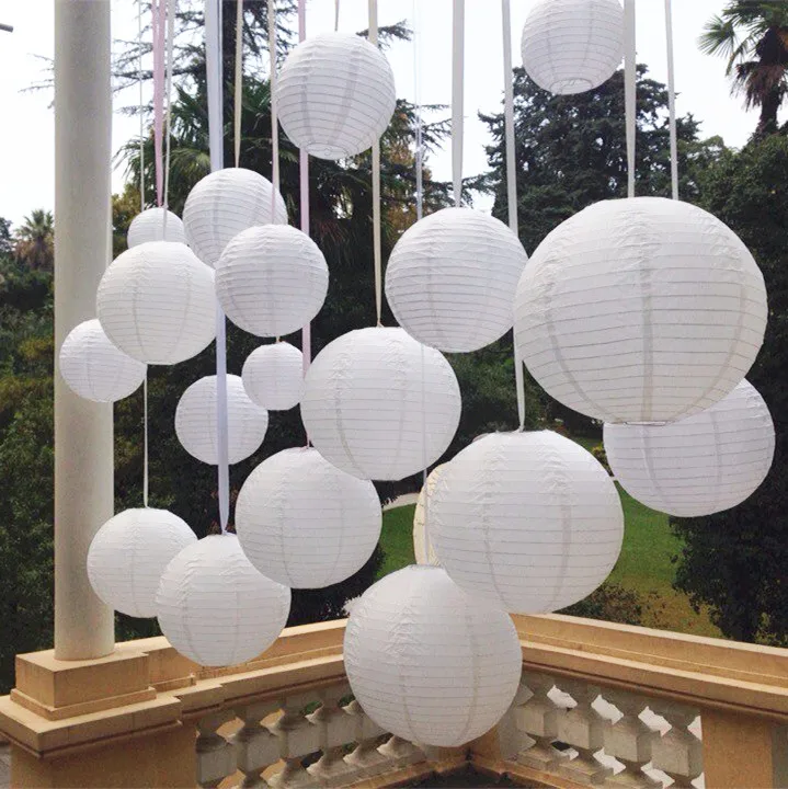 24 Packs White Round Paper Lanterns, with 24 Packs White LED Party Lights & Batteries