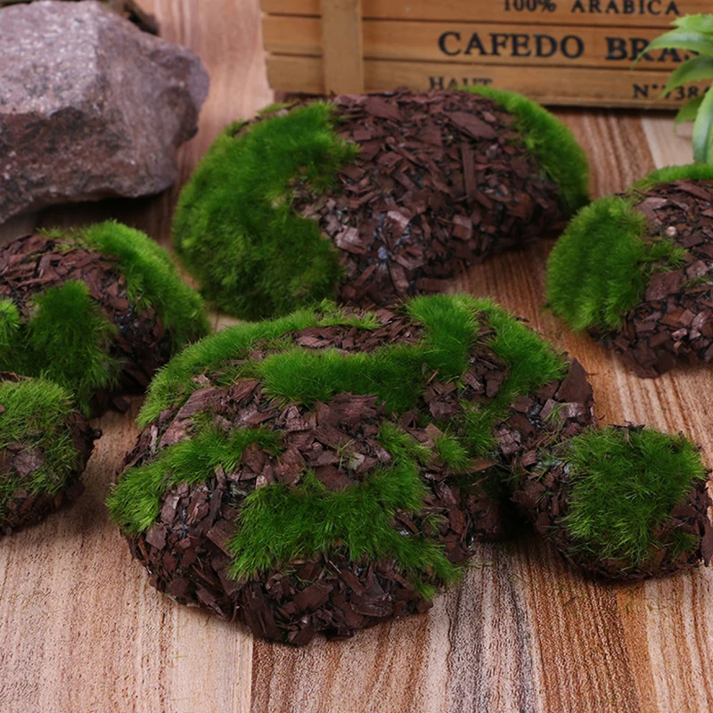 6pcs Artificial Plants Fake Rock Foam Sawdust Moss Stone Home Garden Decoration Chip Micro Landscap Grass Pet Toy Fake Greenery