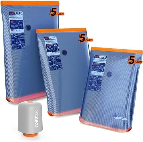 

Vacuum Storage Bags 15 Pack with Cordless Pump - 3 Sizes, Rechargeable, Space-Saving for Clothes & Blankets