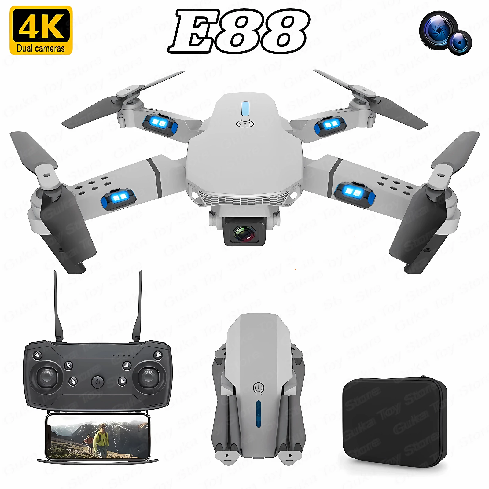 

2024 E88 Pro WIFI FPV Drone Wide Angle HD 4K 1080P Camera Height Hold RC Foldable Quadcopter Drone Helicopter Toys Kids Gifts