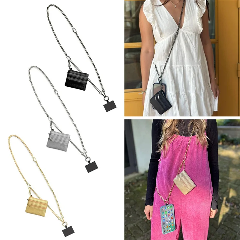 ABRT-With Zipper Pocket Mobile Phone Lanyard Chain Bag Chain Multi-Functional Cell Phone Lanyard Chain Bag Phone Lanyard