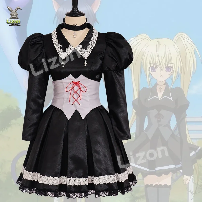 Anime Shugo Chara Tsukiyomi Utau Cosplay Kostuum Pruik Zwarte Avondjurk Lolita Volwassen Vrouw Sexy Carnaval Kerst Pak