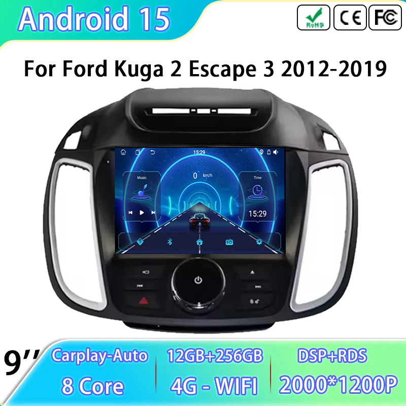 

Головный блок 4G WIFI для Ford Kuga 2 Escape 3 2012-2019, Android Auto Carplay, автомобильный радиоприемник, навигация, GPS, мультимедийный видеоплеер, 2din