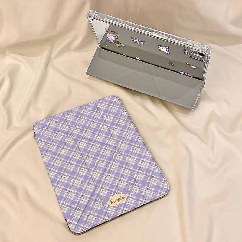 Purple Diamond Grid iPad Case For iPad Pro 12.9in Air7 10th 11th iPad Pro 11 13in 2025 M4/5 Anti-fall Protected Mirror Cover