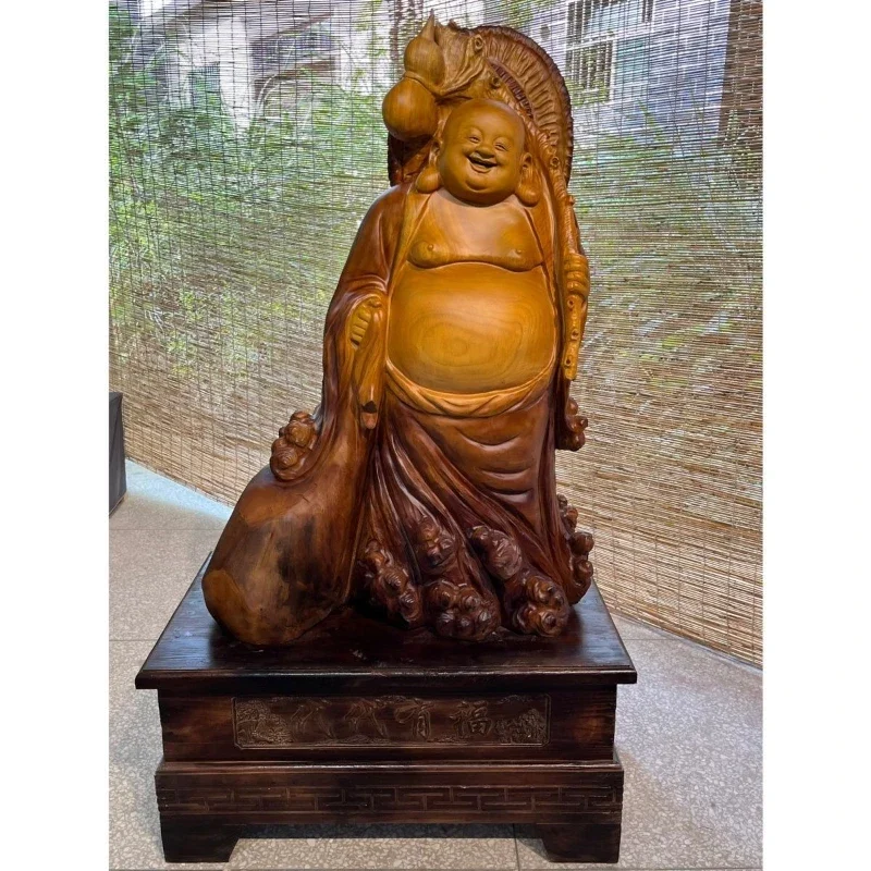 Camphor Solid Wood Maitreya Buddha Statue Ornament Home Living Room Lucky Decoration Crafts