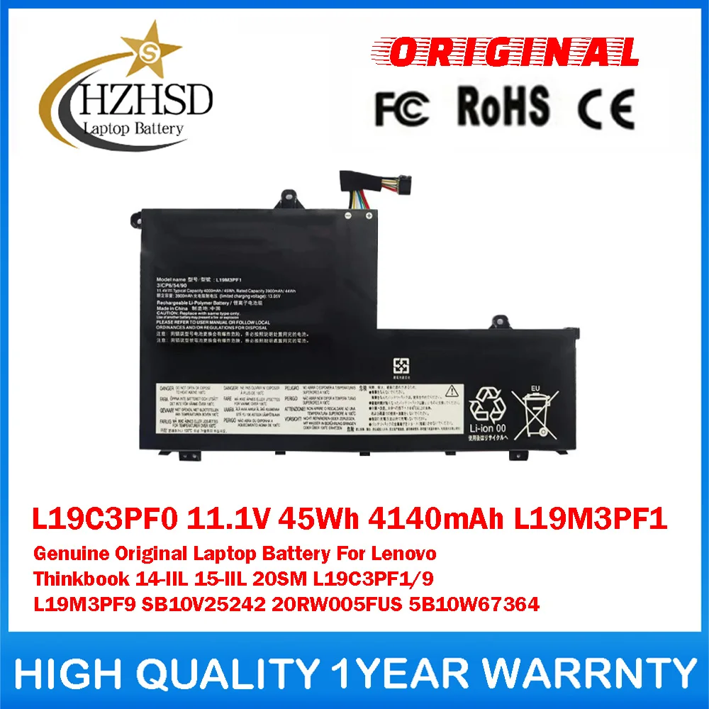 

L19C3PF0 11.1V 45Wh 4140mAh L19M3PF1 Genuine Original Laptop Battery For Lenovo Thinkbook 14-IIL 15-IIL 20SM L19C3PF1/9 L19M3PF9