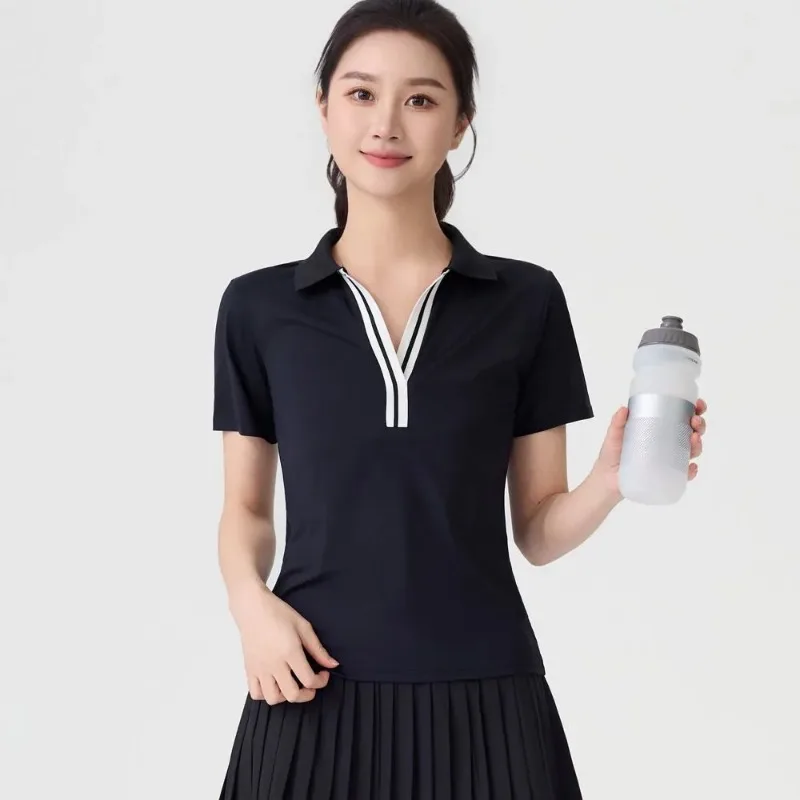 Women Sports Two Piece Set Color Contrast Slim Quick Dry Short Sleeve Polo Top Pleated Skirt Tennis Fitness Casual Daily Outfit