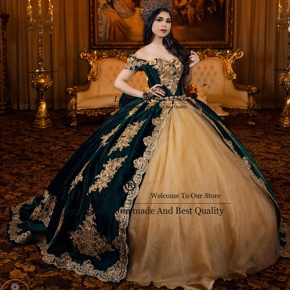 

Роскошные платья Quinceanera с аппликацией, блестящие бальные платья с открытыми плечами, платье для дня рождения, женское платье на заказ, платье de gala