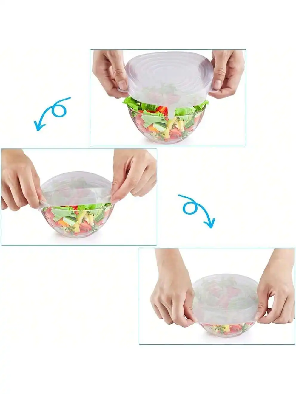 6pcs Flexible Sealing Silicone Bowl Covers,Elastic Reusable Food Storage Covers,use Dishwasher,Kitchen Organization Accessories