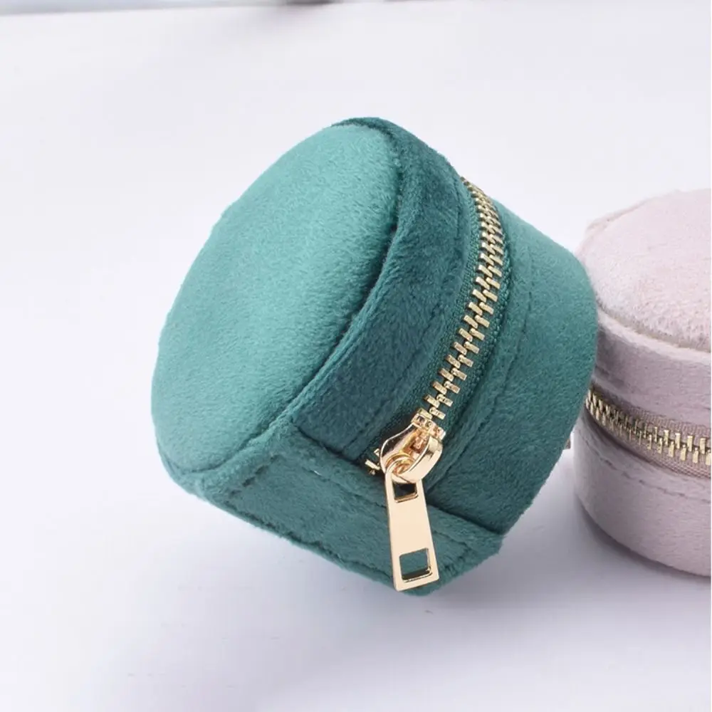 

Портативная круглая коробка для колец, мини-бархатный чехол для хранения сережек на молнии, органайзер для путешествий