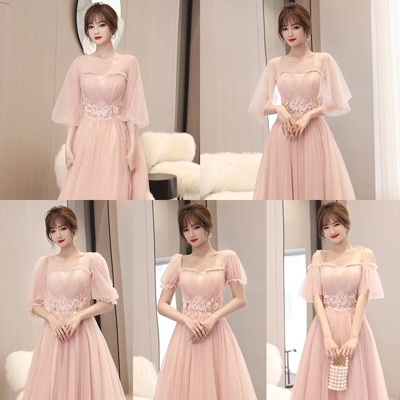 

Stunning Pink Maids Dr Long Sve Wedding Evening Gown Women's Faionable Ele Sle Korean Sle mid Waist Skirt