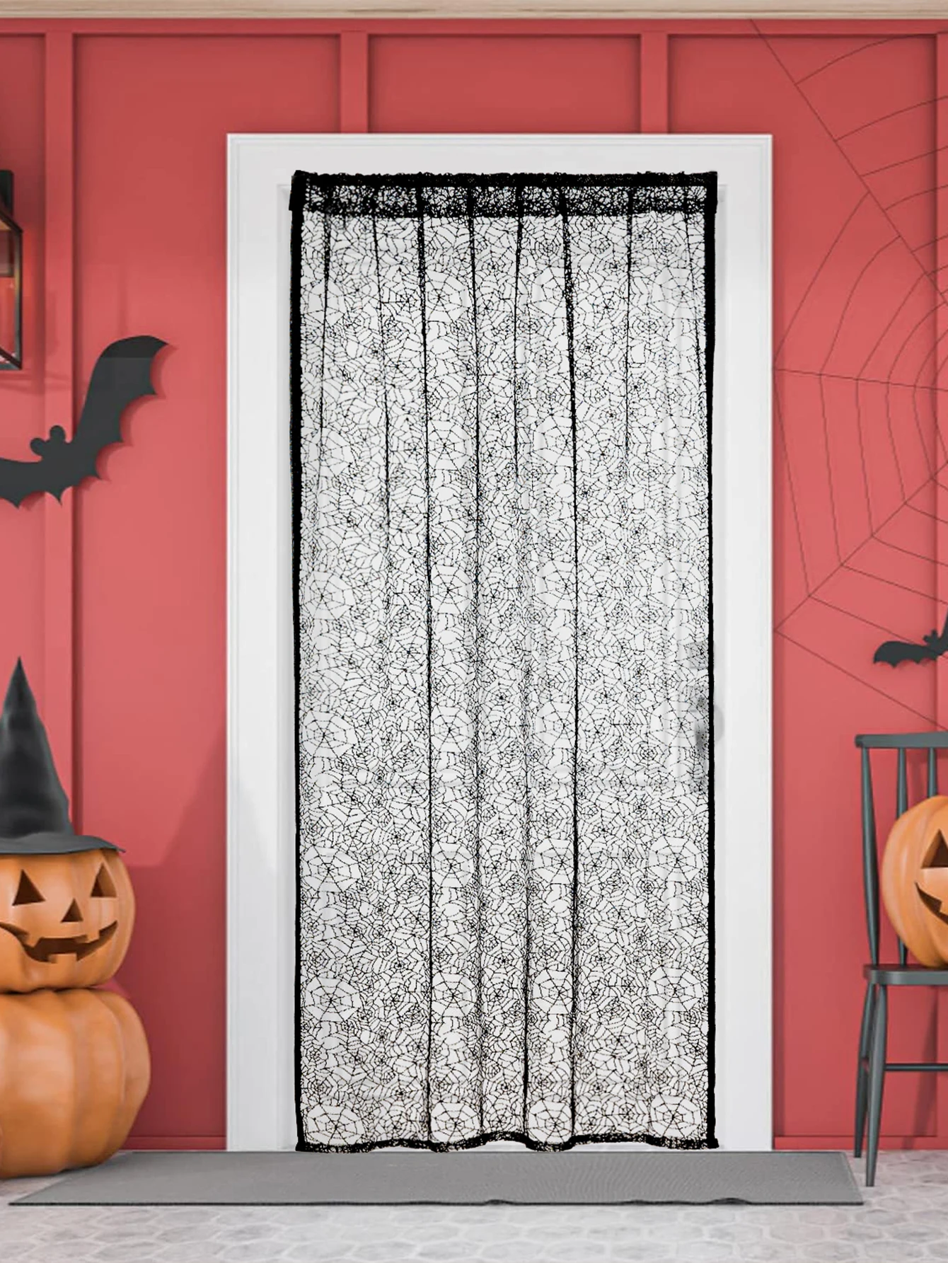 Halloween Spider Web Lace Decorative Door Curtain for Living Room Bedroom Scary Atmosphere Night Party Decoration