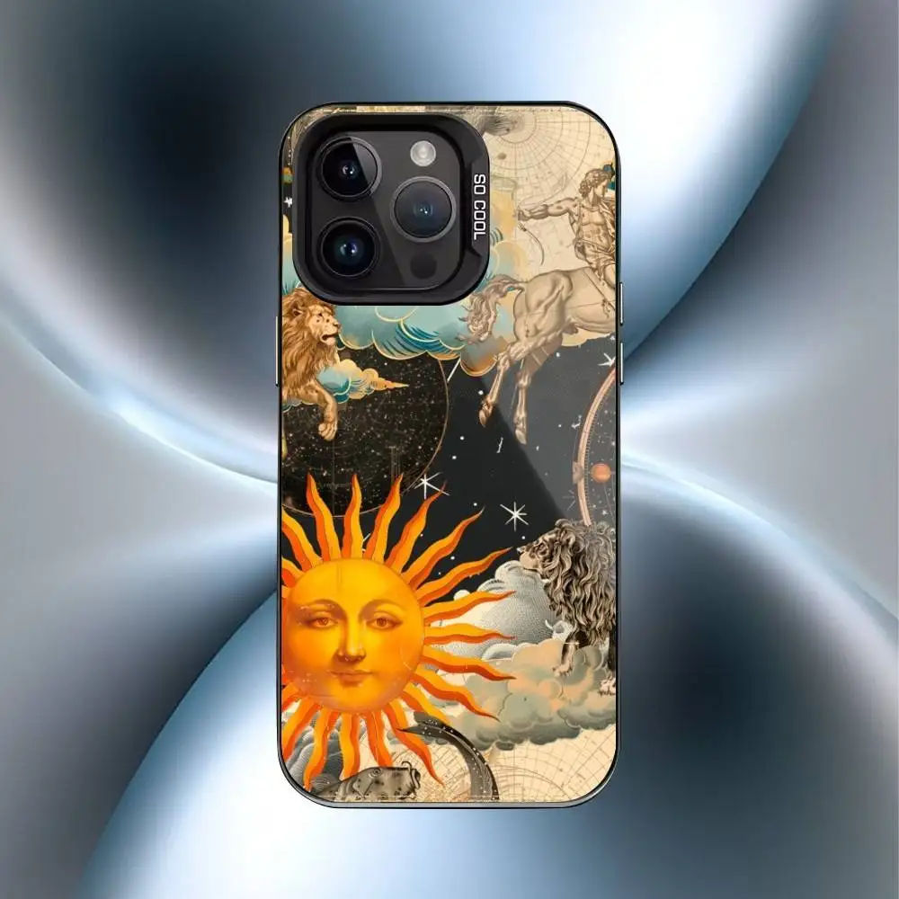 Coque de téléphone magnétique rétro Tarot Sun Moon Stars, étui antichoc mat pour iPhone17,16,15,14,13,12,11 Plus,Pro Max Black Candy