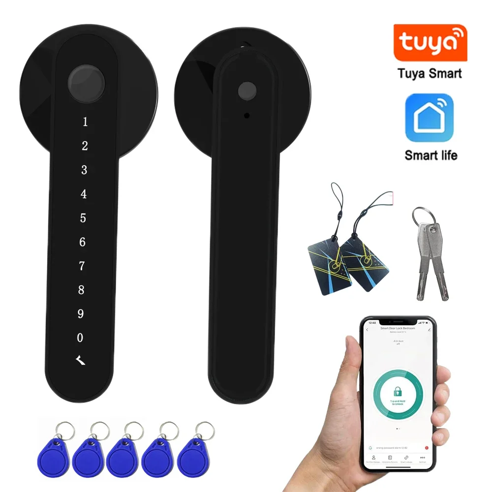 Tuya Smart Door Lock 5 in 1 Keyless Entry Fingerprint Door Knob Lock with Handle Smart Life APP Electronic Biometric Lock