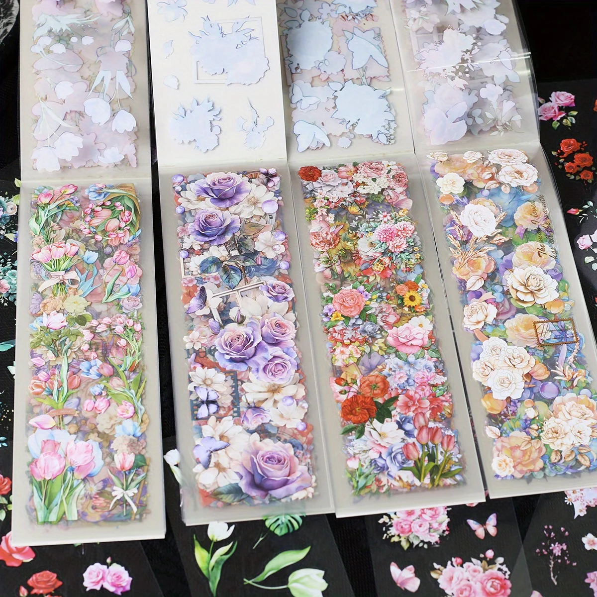 Journamm 20sheets Flowers Stickers Book PET Material Embelishment Transparent Stickers Junk Journal Craft Stickers