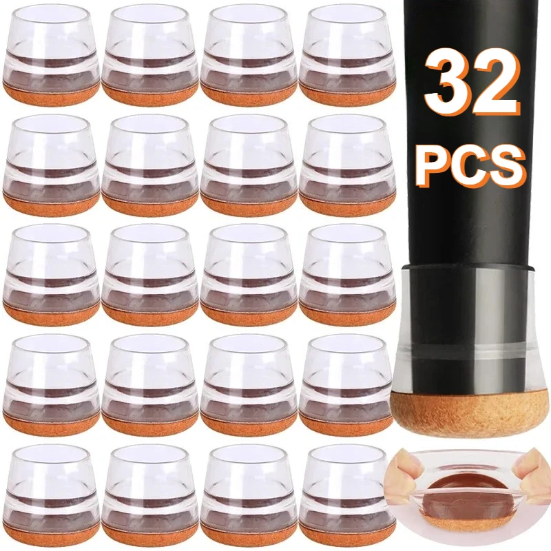 Clear Silicone Furniture Leg Cover Built‑in Cork Anti‑Slip Noise Reduction Chair Leg Caps Floor Protector for Table Sofa Cabinet