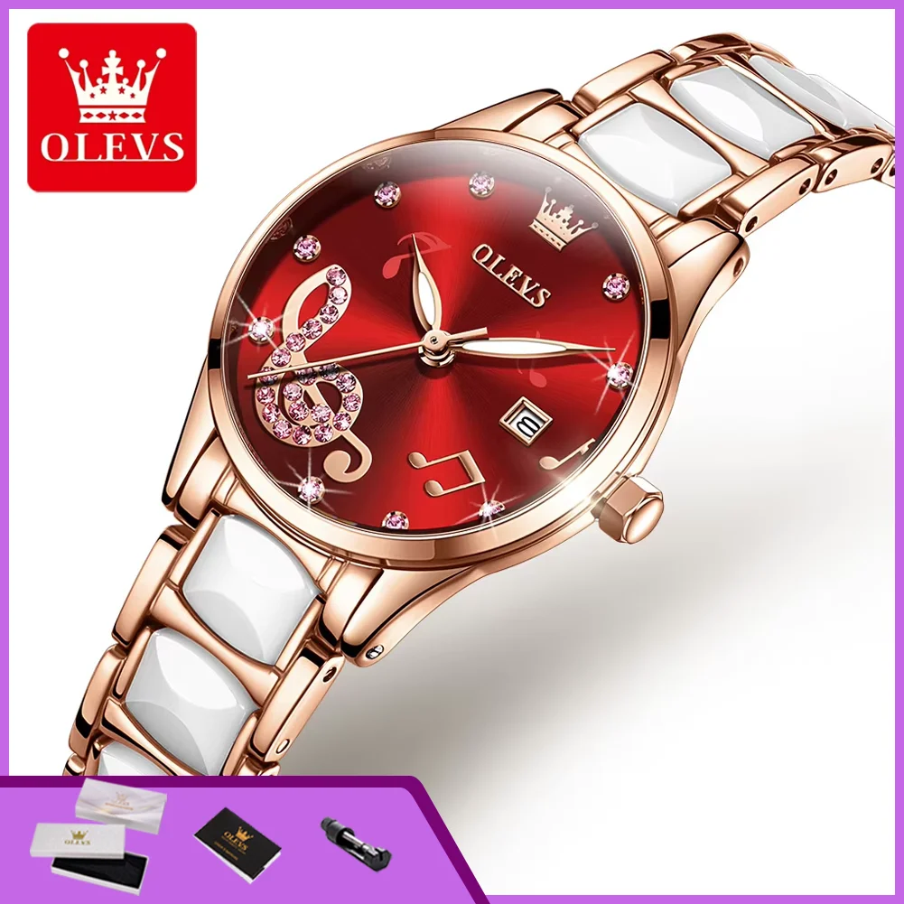 

Женские часы OLEVS 3605: модные, элегантные, с керамическим ремешком, оригинальные кварцевые, с автодатой, водонепроницаемые, светящиеся