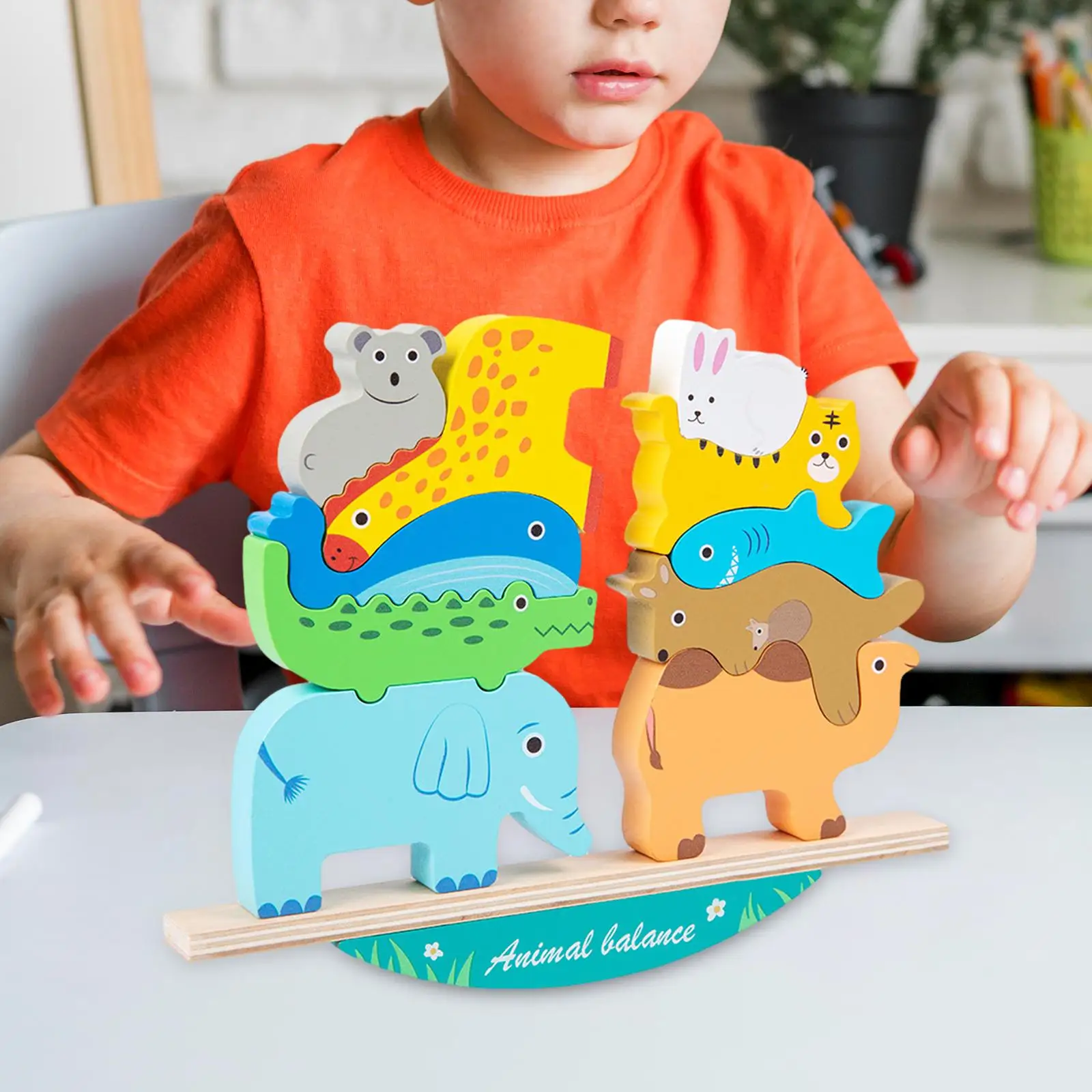 Wooden Balance Block Toy Smooth Surface Recognition Toy Wooden Animal Blocks