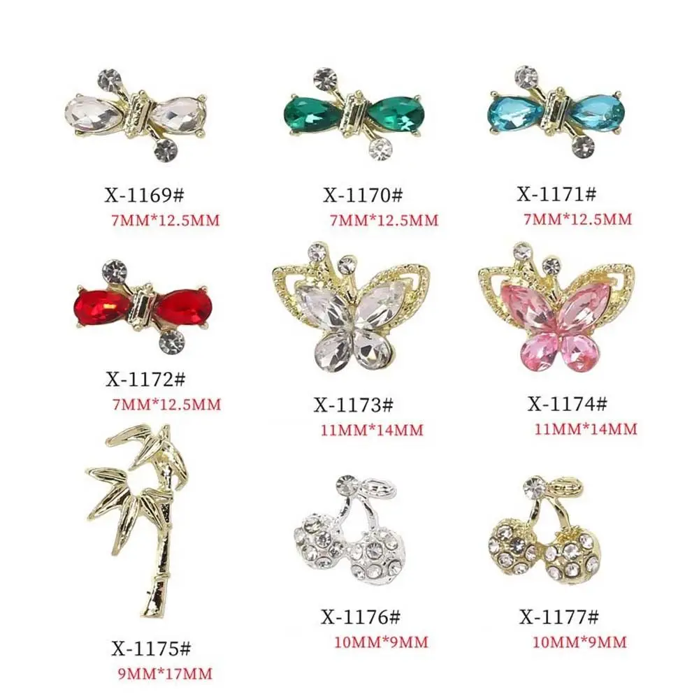 10Pcs/set Nail Jewelry Bow Nail Decorations Crystal Nail Art Drills DIY Nail Charms Butterfly Nail Rhinestones