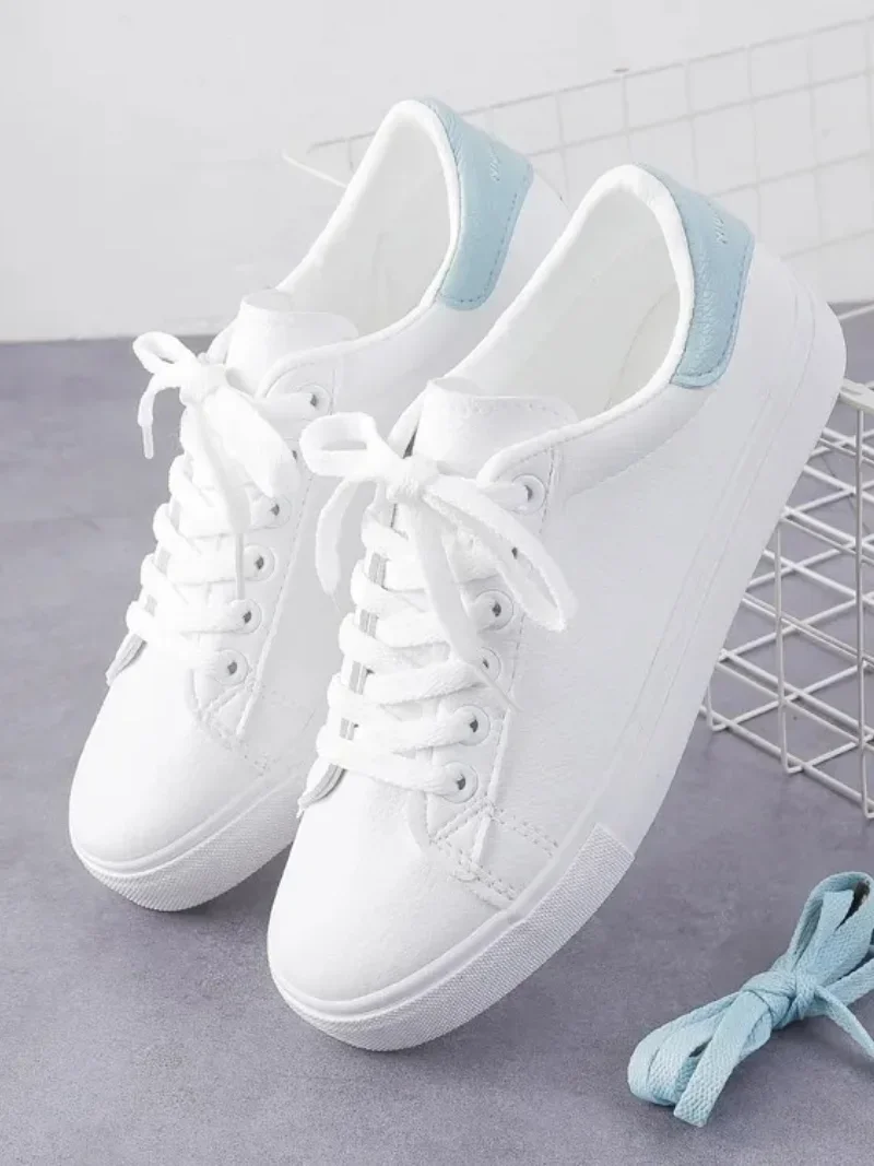 Zapatos vulcanizados de piel sintética para mujer, zapatillas informales clásicas de Color sólido, Color blanco, novedad de 2024