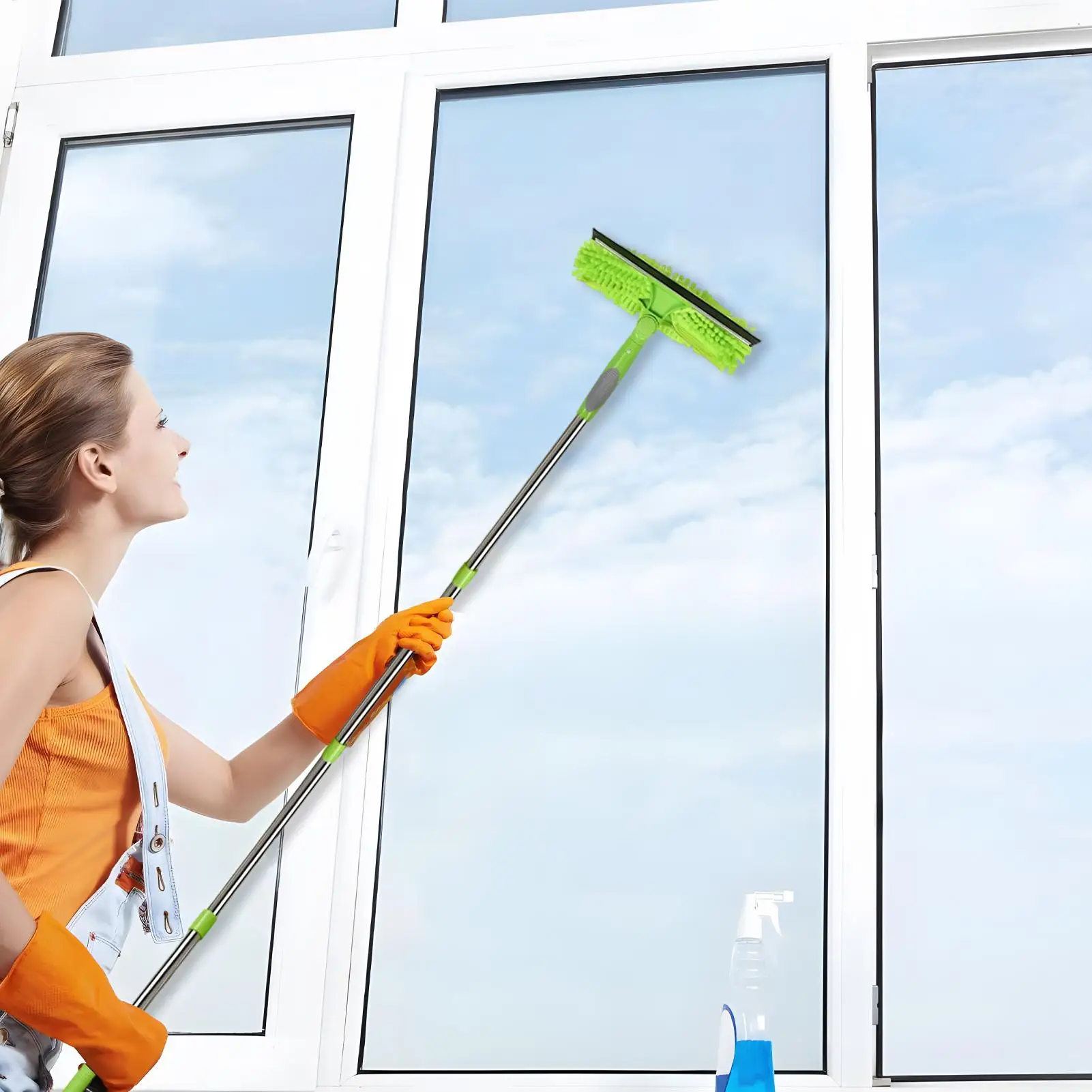 

Window Washing Kit Window Cleaning Tools Household Squeegees 2 in 1 Brush Wiper with Extension Pole for Shower Glass Wall Tile