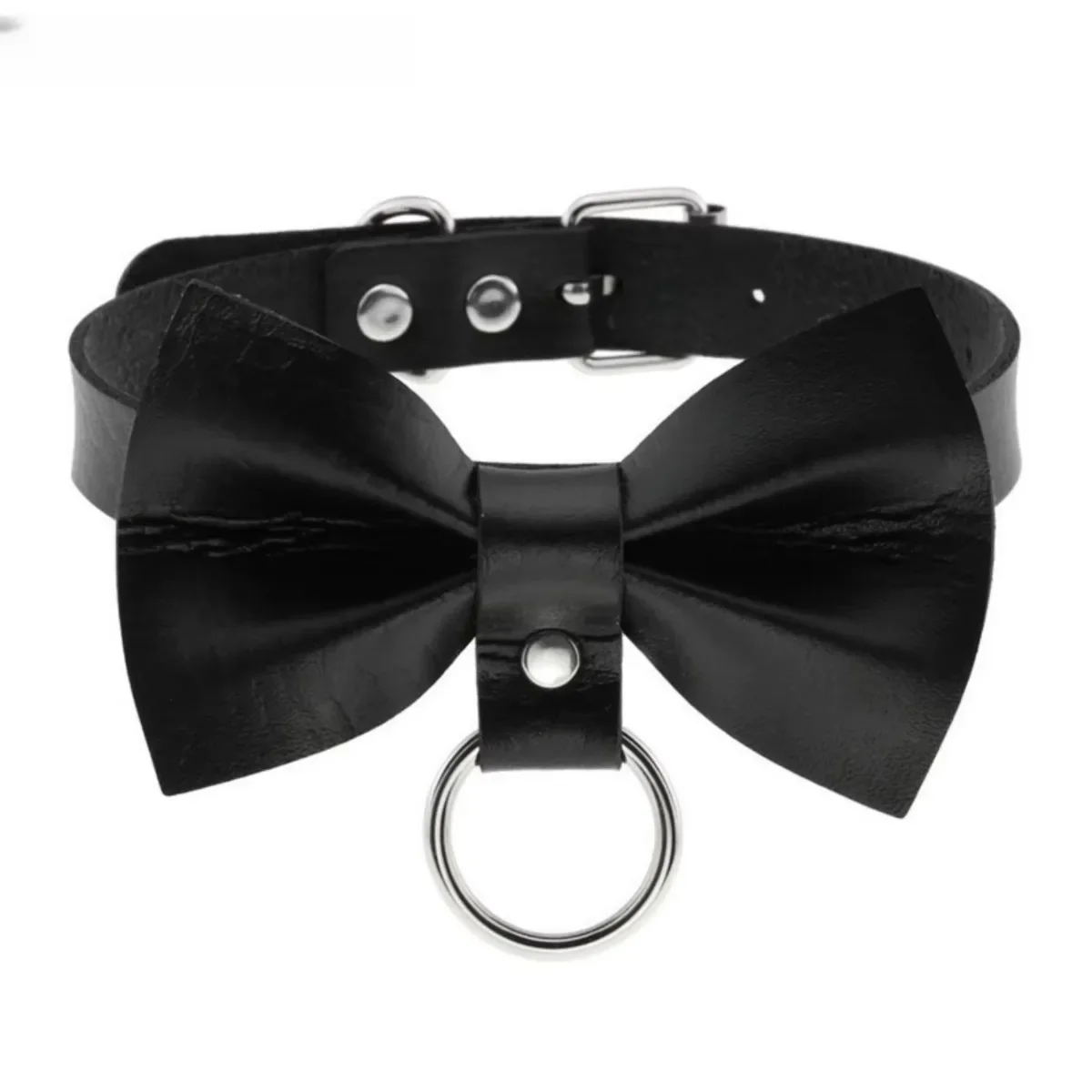 Trendy Leather Bow Collar | Circle Pendant Multicolored Choker | Punk Style Neck Ring Gift for Ladies