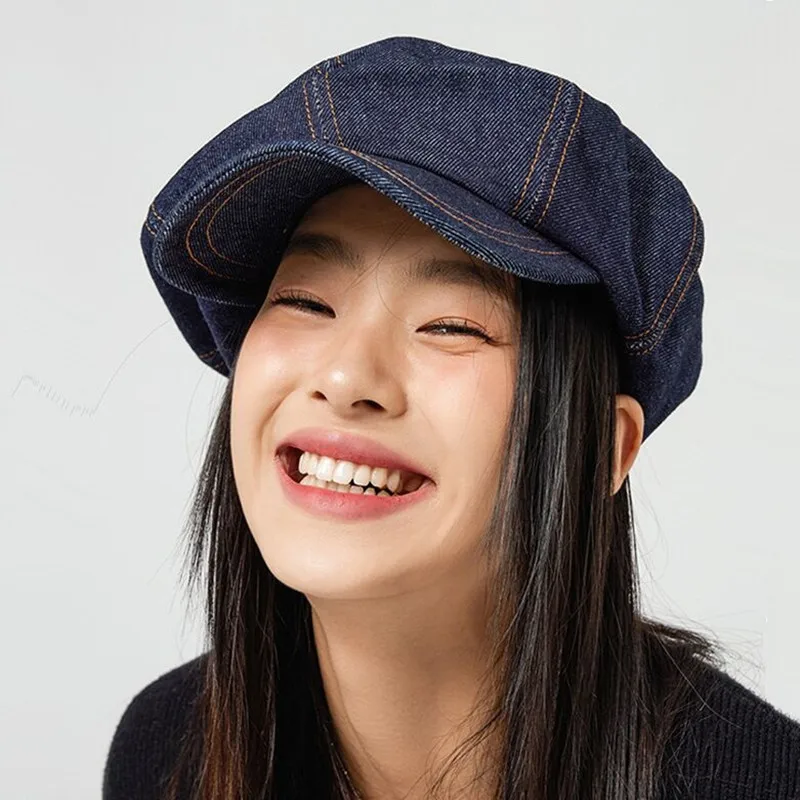 Trend Ins Autumn women baggy casual denim beret Ladies female Leisure octagonal hat Artist cap gorros