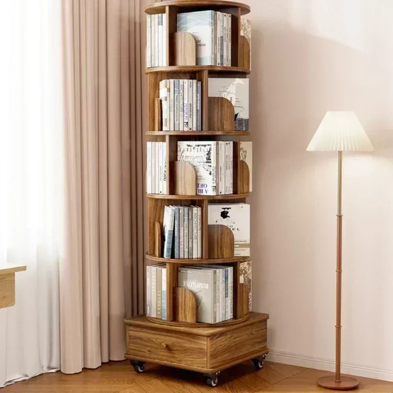 

Rotating bookshelf 360 degrees home living room shelves all-in-one movable student picture book the wall bookcase