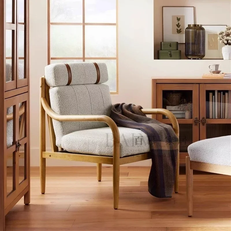 

New simple solid wood sofa chair hotel clubhouse leisure model room living room single chair0420