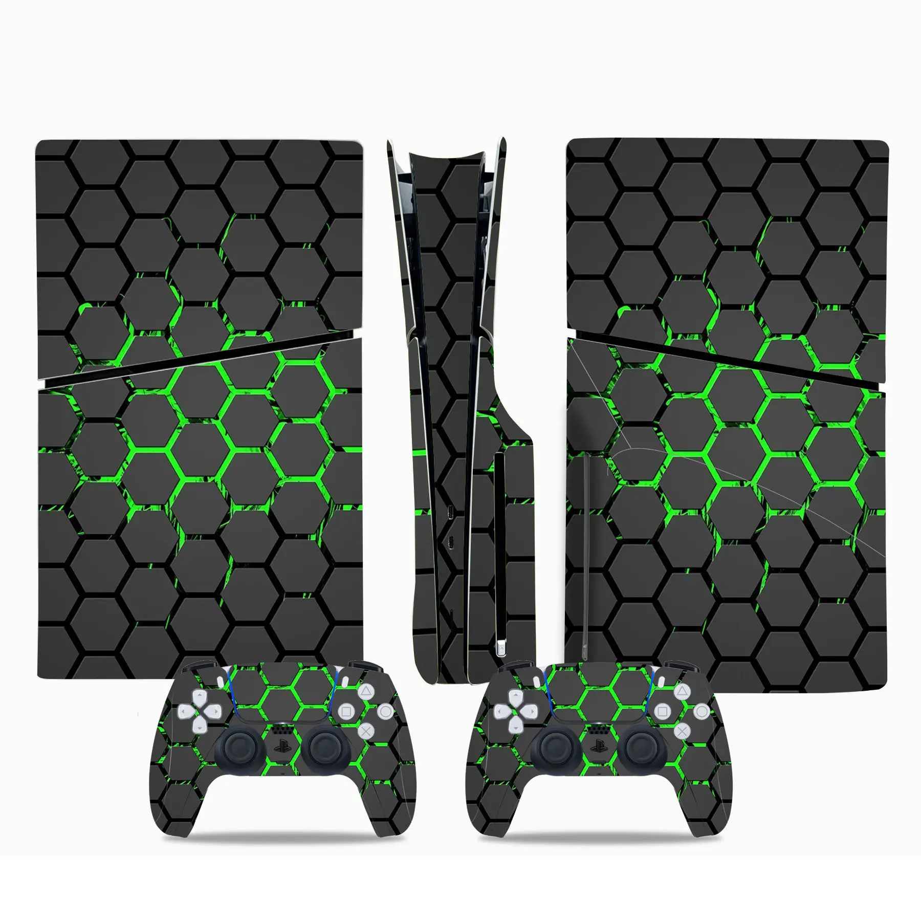 PS5 Slim Skin Wrap, Honeycomb Vinyl Decal Sticker Full Set for Console and 2 Controllers, Anti-Scratch Cover, Cool Pattern