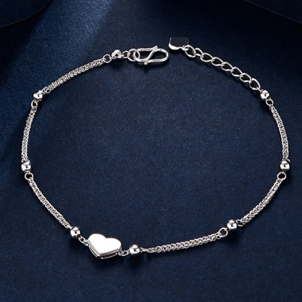 Real PT950 Pure Platinum 950 Chain Women Lucky Wheat Heart Beads Link Bracelet 3.7g