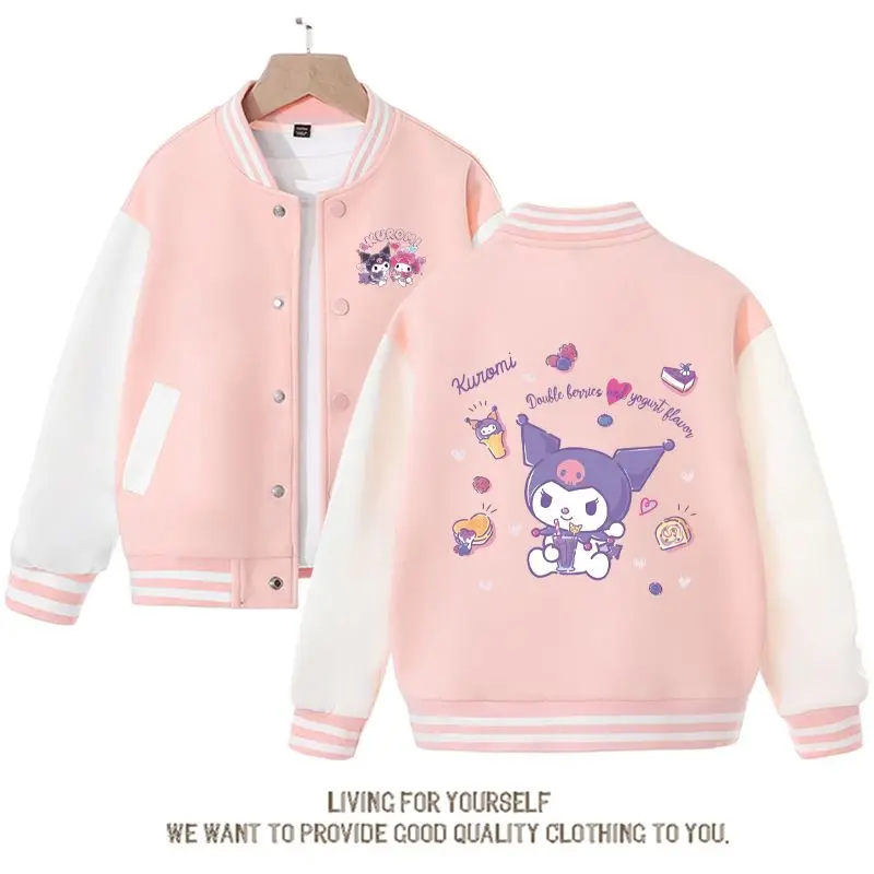 New Kawaii Sanrios Anime Pompompurin Cinnamoroll Kuromi Children Baseball Clothes Autumn Kids Jacket Boys Girls Sportswear Coats