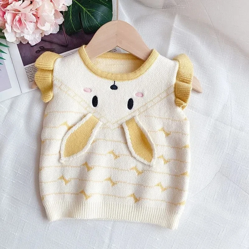 Toddler Baby Sweater Vest Spring and Autumn New Rabbit Ears Sweater Girl Knitted Vest Knitted Sweater Vest