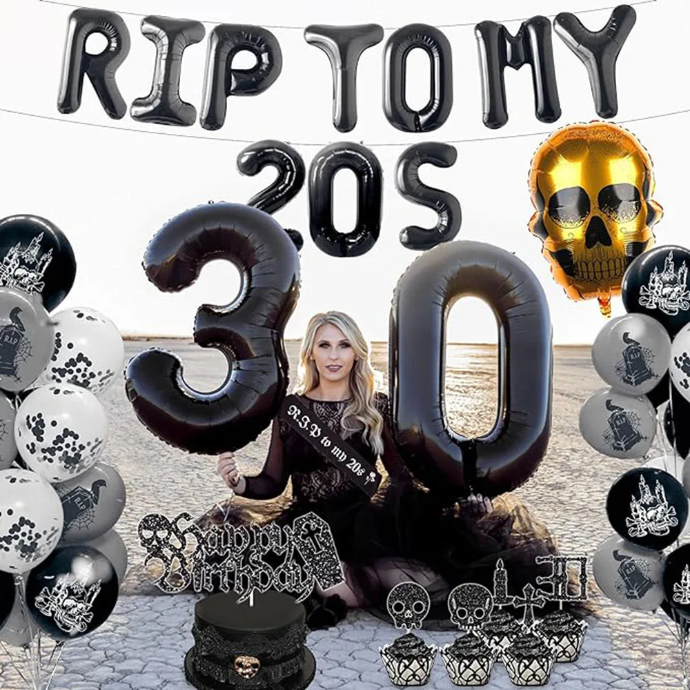 Rip 20s Geburtstag Dekorationen 30. Ballons Rip zu meinen 20er Jahren Ballon Set Mädchen Jugend Thema Tod Party liefert Dekoration – Detail 2